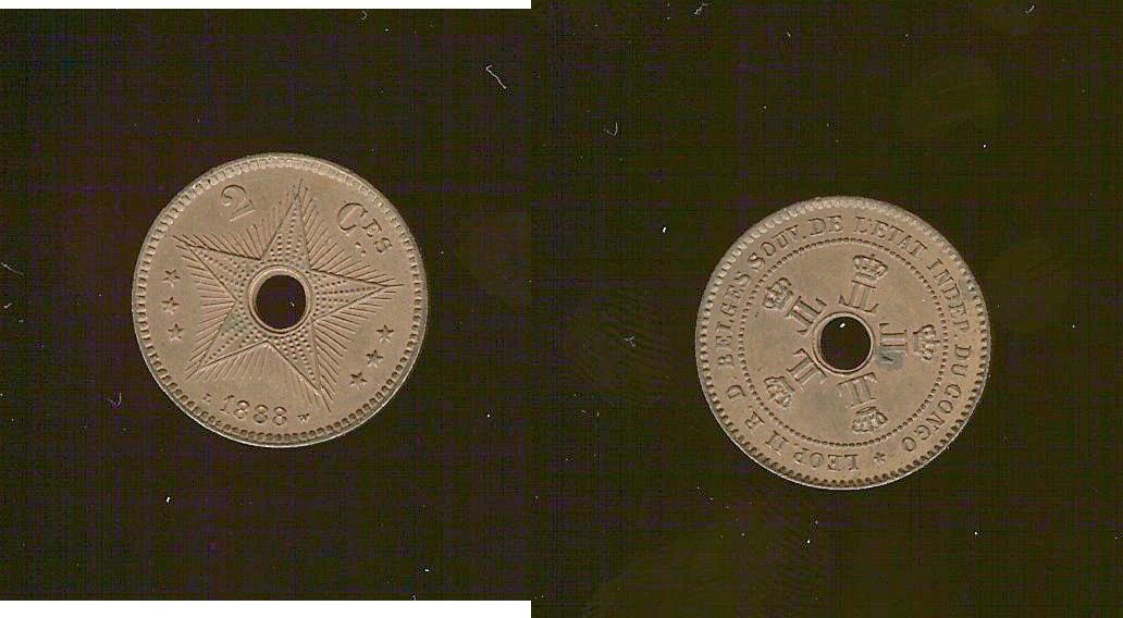 Belgium Congo 2 centimes 1888 Unc
